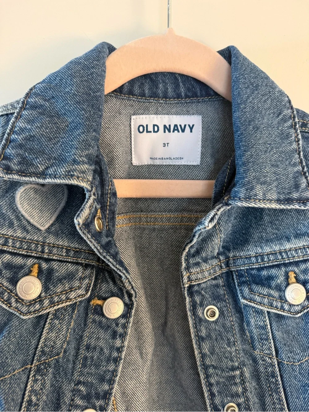 Old Navy Girls Denim Trucker Jacket with Heart Patch - Blue
